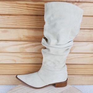 CL Slouch Western Cowgirl Cowboy Knee Boots Leather/Split Suede Pointed Toe